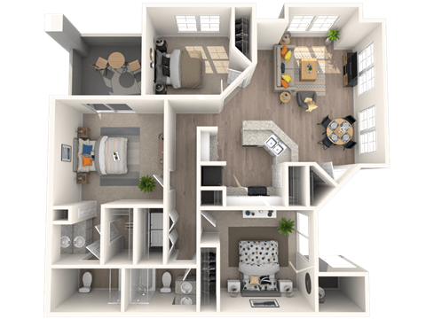 Floor plan for 3 beds, 2 baths, 1128 sqft
